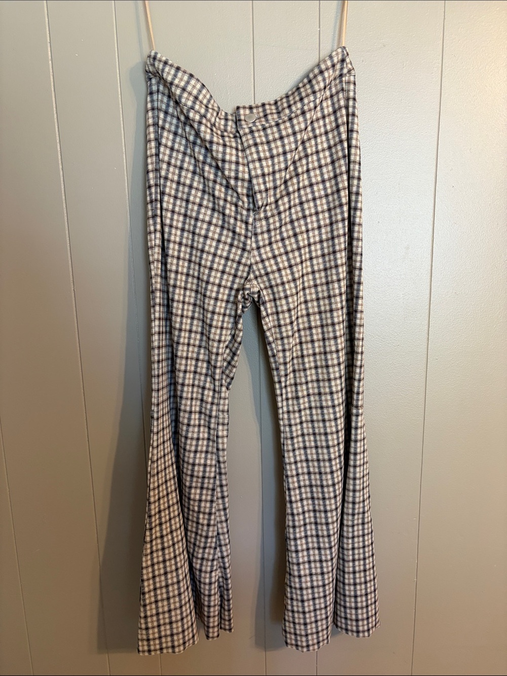 Impressions Plaid Flare Pants - Cream, Blue and Black